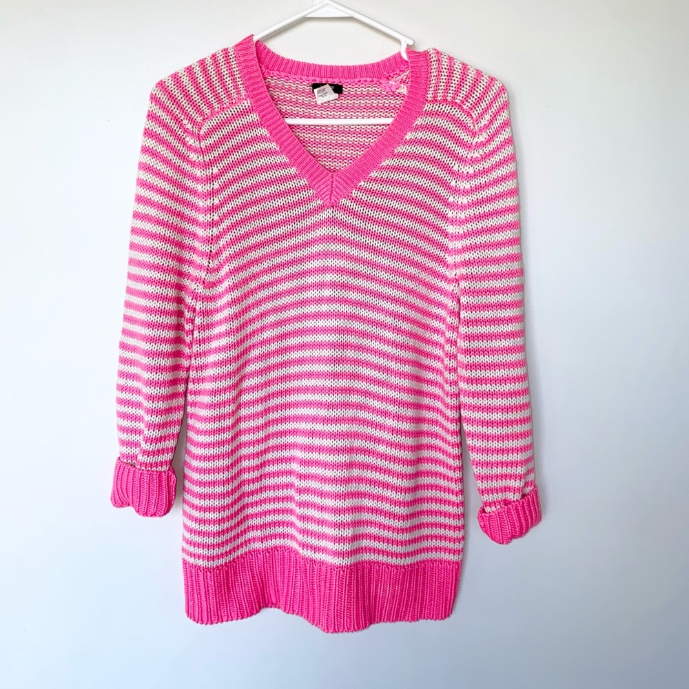 J. Crew Striped V Neck Sweater Medium